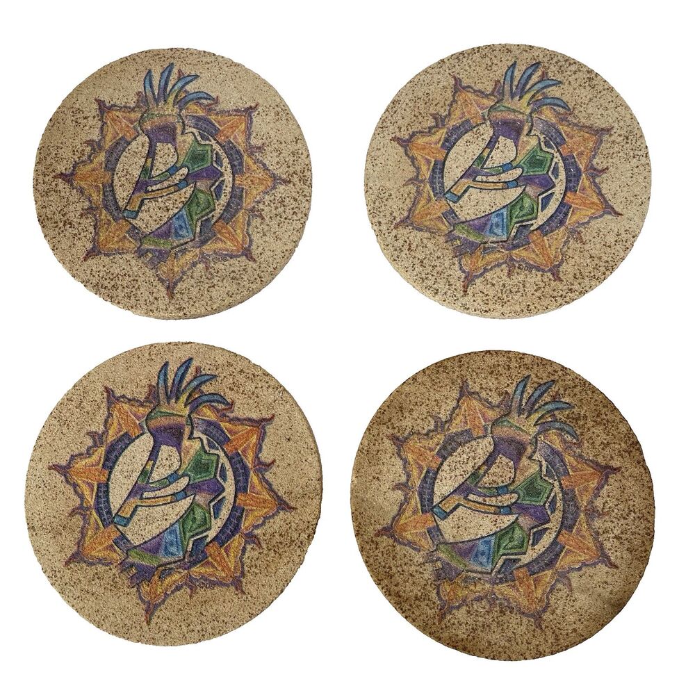 Kokopelli Sandstone Coasters Set 4 Thirstystone Southwest Flute Player Spirit